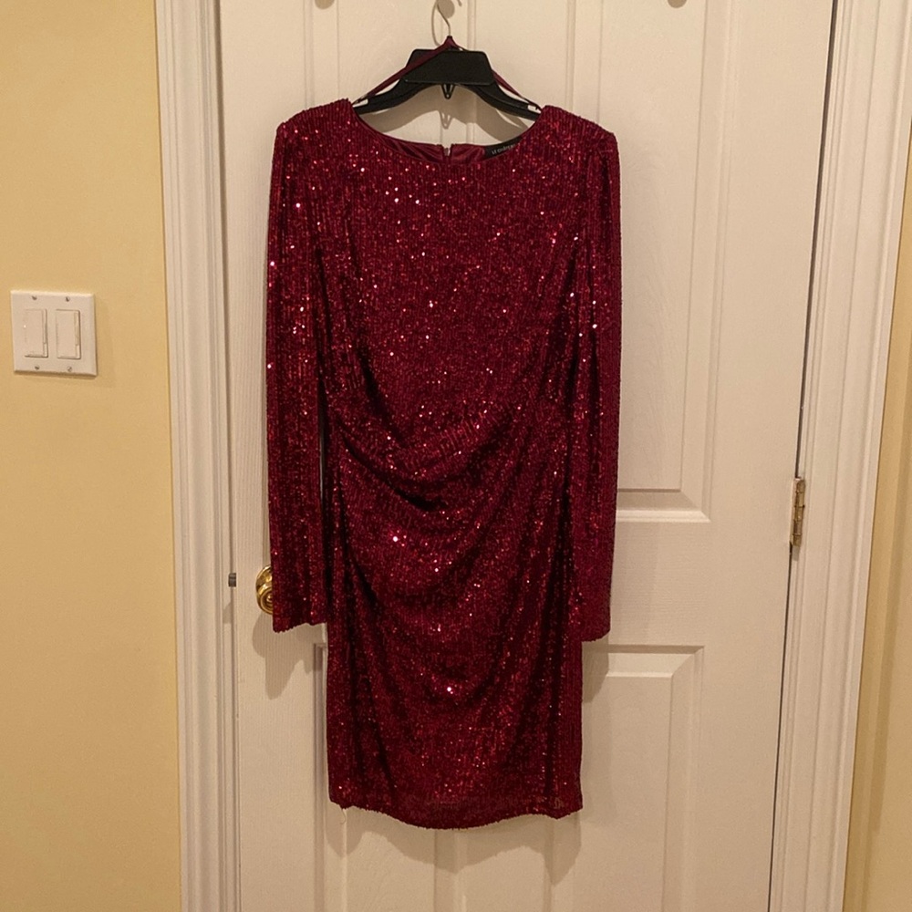 Red sequence dress long sleeve